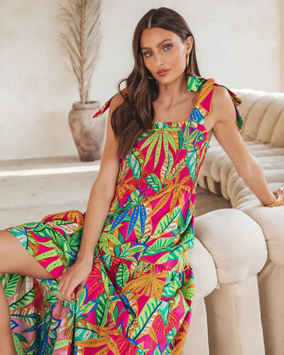 Greta | Bohemian Maxi Jurk met Tropische Print