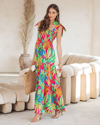 Greta | Bohemian Maxi Jurk met Tropische Print