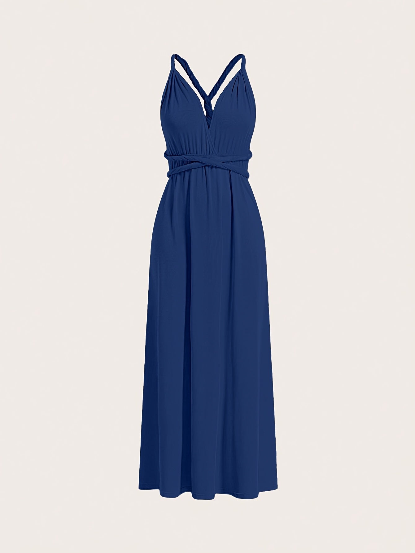 Gwen | Mouwloze Marineblauwe Maxi Wikkeljurk met Strik in de Taille