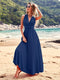 Gwen | Mouwloze Marineblauwe Maxi Wikkeljurk met Strik in de Taille