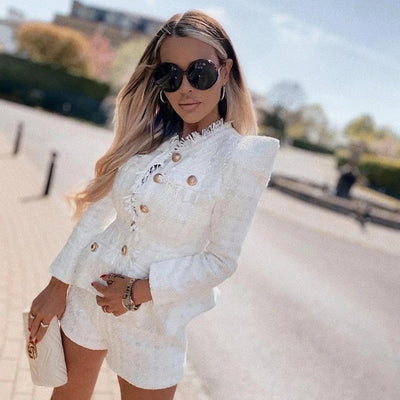 Ena - Button-down jacket and high-waisted shorts set