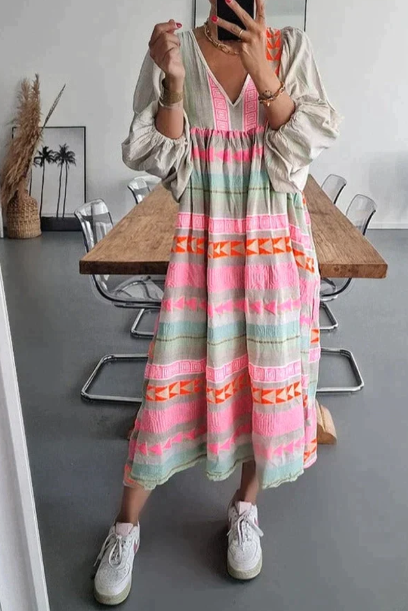 Kimberly – Lange Kleurrijke Zomerjurk