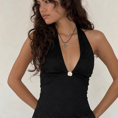 Hanna - | Verleidelijke Halter Mini Jurk met Kant