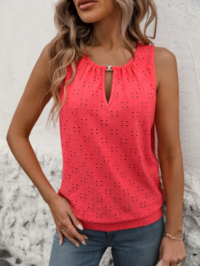 Harper | Elegant Sleeveless Top with Embroidery and Keyhole Detail 