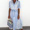 Julitta - Blauwe Jurk met Broderie en Taille Riem