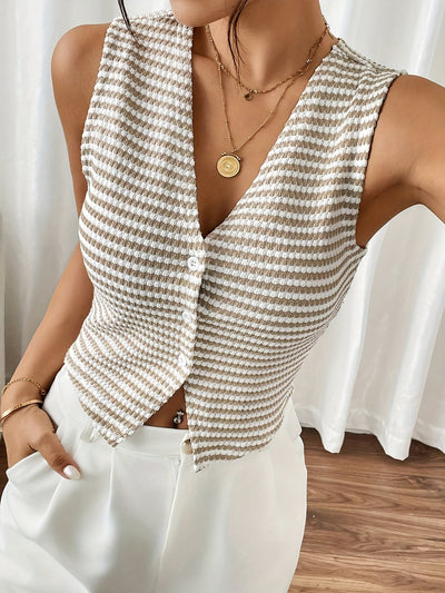 Holly | Trendy Striped Sleeveless Vest with V-Neck 