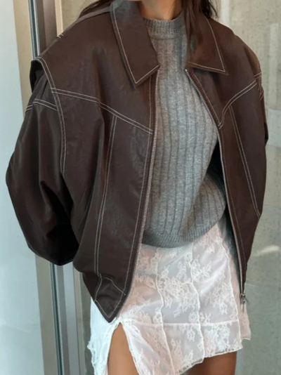 Hazel - Oversized leather bomber jacket