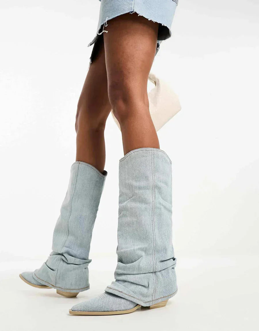 Zoe kniehoge denim laarzen dames - Trendy en stijlvol