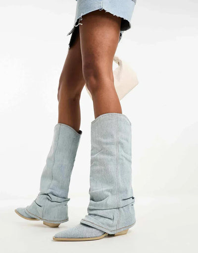 Zoe kniehoge denim laarzen dames - Trendy en stijlvol