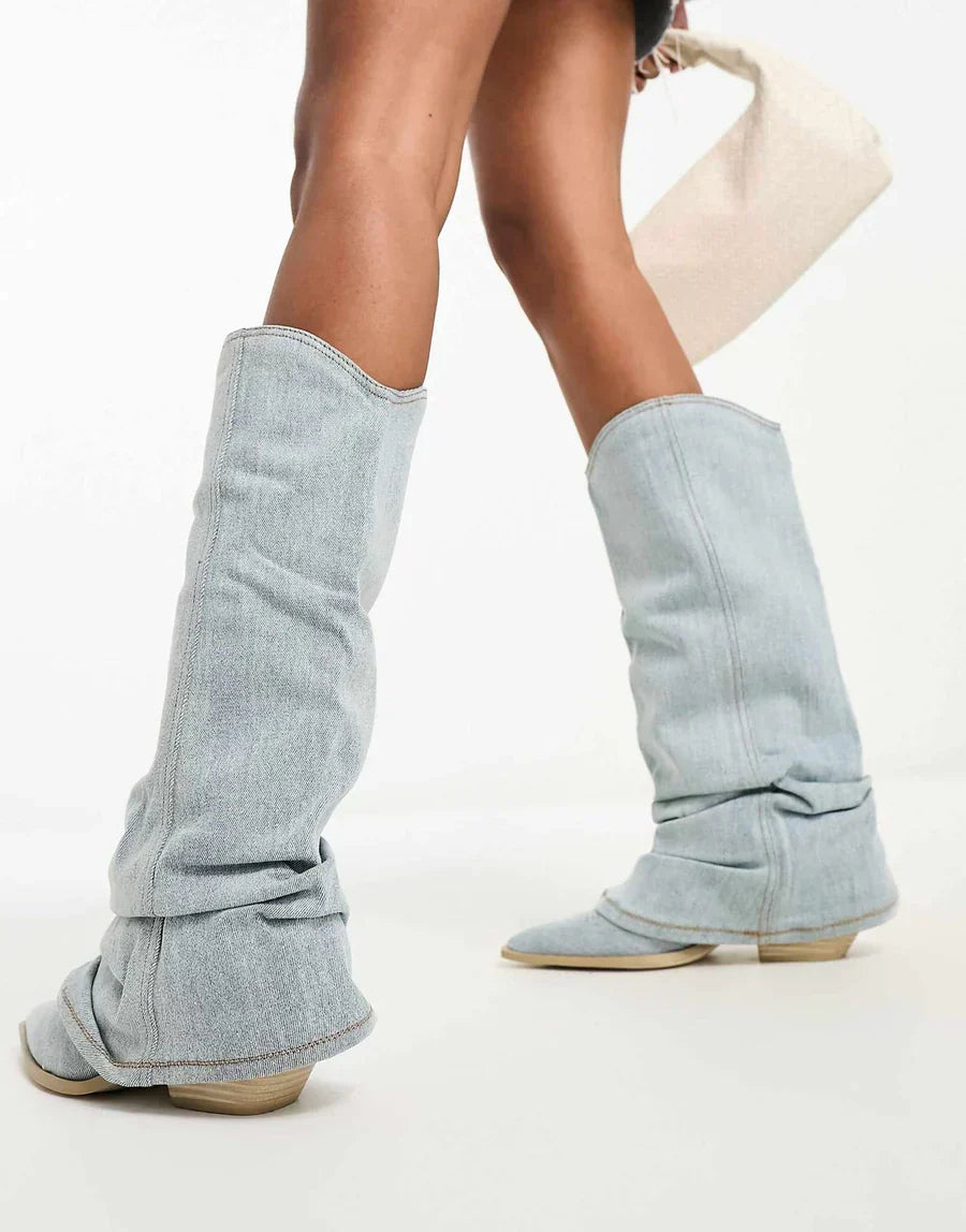 Zoe kniehoge denim laarzen dames - Trendy en stijlvol