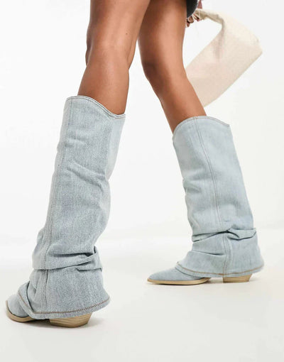 Zoe kniehoge denim laarzen dames - Trendy en stijlvol