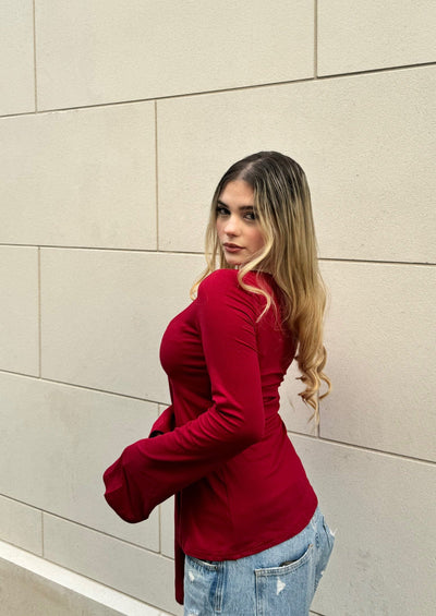 Elisara - Tie-Front Bell Sleeve Top