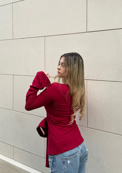 Elisara - Tie-Front Bell Sleeve Top