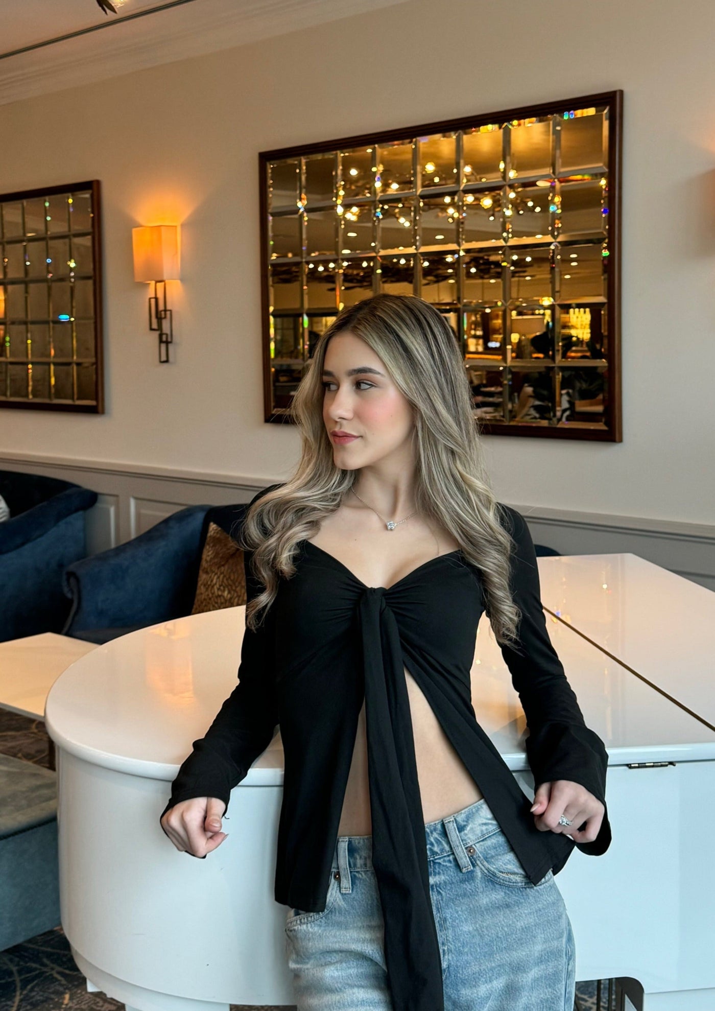 Elviana - Long Sleeve Tie-Front Top