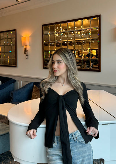 Elviana - Long Sleeve Tie-Front Top