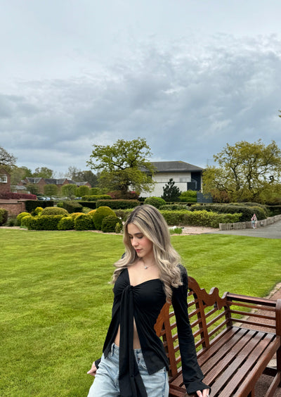 Elviana - Long Sleeve Tie-Front Top