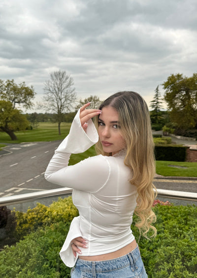 Felina - Lace Trimmed Bell Sleeve Top