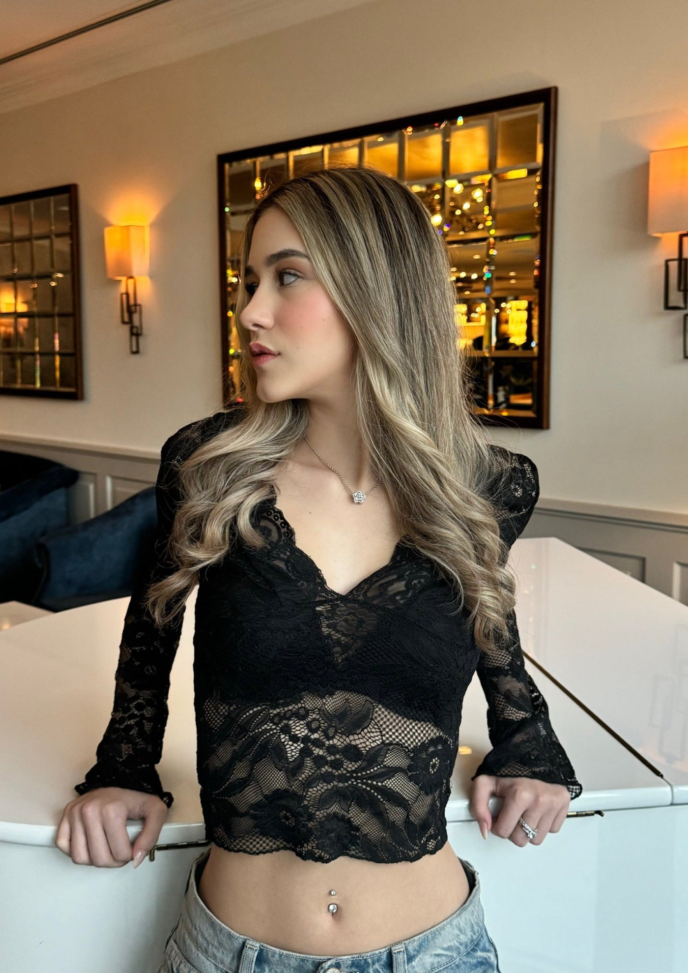 Elysia - Lace Bell Sleeve Top