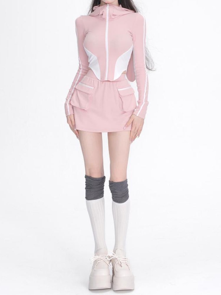 Ilona | Sporty Hoodie &amp; Skirt Set with Storage Pockets 