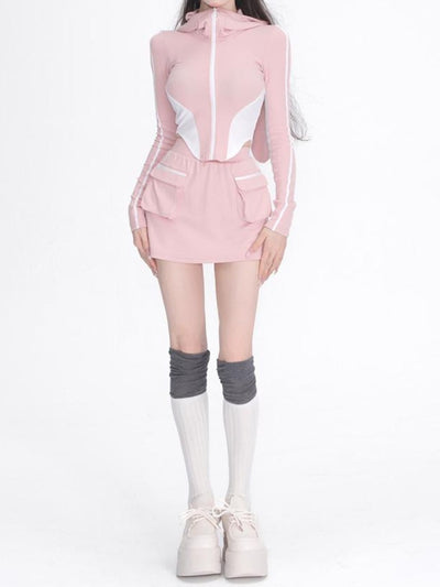 Ilona | Sporty Hoodie &amp; Skirt Set with Storage Pockets 