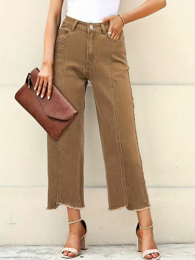 Ines | Trendy Enkelbroek met Rafelige Zoom