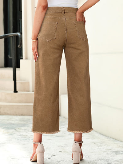 Ines | Trendy Enkelbroek met Rafelige Zoom