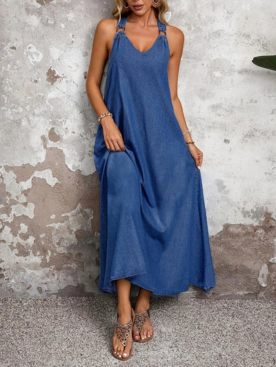 Iris | Stijlvolle Denim Maxi Jurk met Verstelbare Bandjes