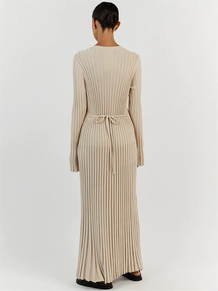 Isabel | Elegante Gebreide Maxi Jurk met Strikdetail