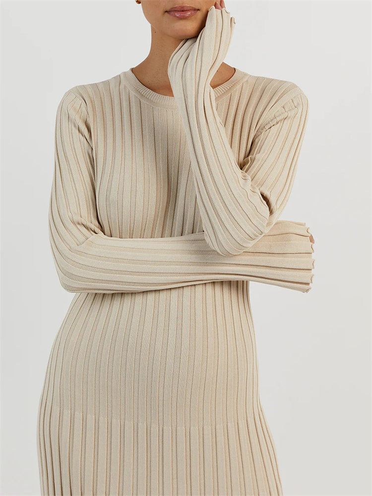 Isabel | Elegante Gebreide Maxi Jurk met Strikdetail