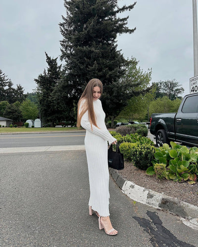 Isabel | Elegante Gebreide Maxi Jurk met Strikdetail