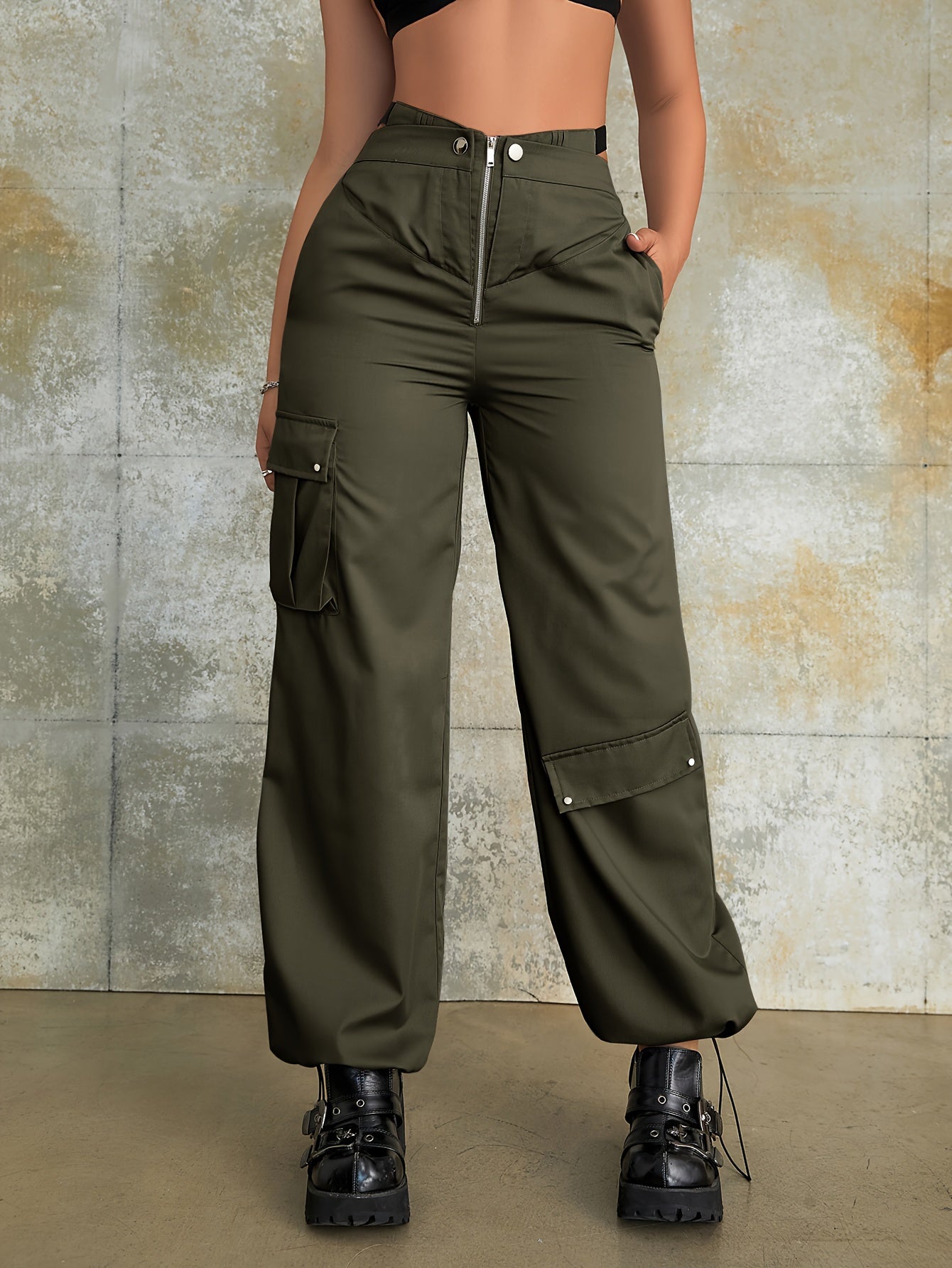 Ivie | Trendy High-Waist Cargo Pants with Pocket Details
