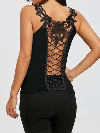 Ivy | Black Lace Tank Top with Elegant Back Detail 