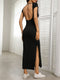 Ivy | Elegante Zwarte Midi Jurk met Open Rug en Split