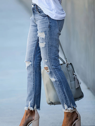 Izza | Trendy Ripped Jeans with High Waist and Straight Legs 