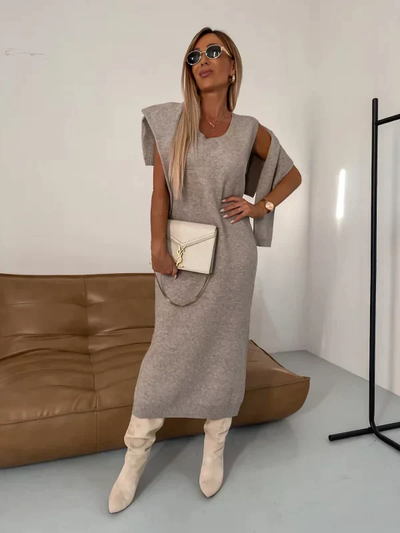 Knitted Set with Turtleneck – Midi Skirt and Sweater 