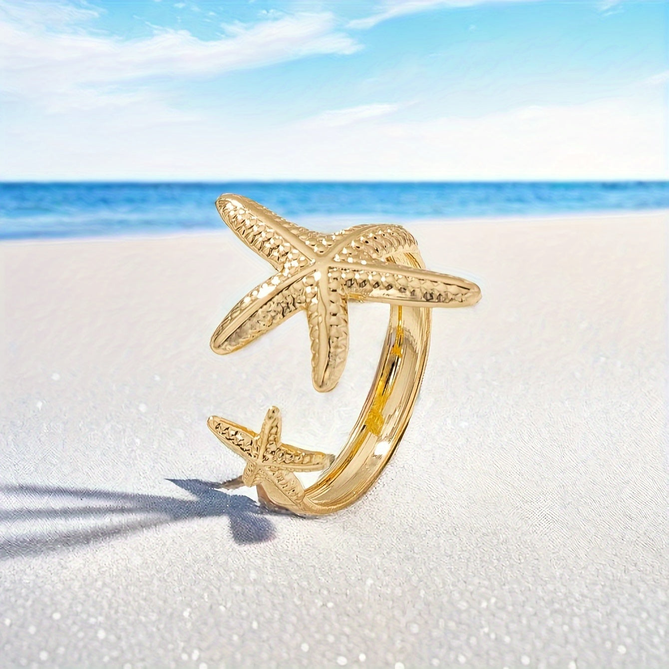 Jacqueline | Gold Adjustable Bohemian Starfish Ring 