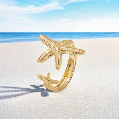 Jacqueline | Gold Adjustable Bohemian Starfish Ring 