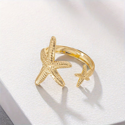 Jacqueline | Gold Adjustable Bohemian Starfish Ring 