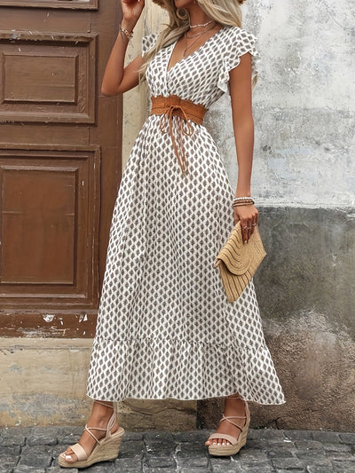 Janet | Elegante Maxi Jurk met Bohemian Print en V-Hals voor Zomer en Vakantie