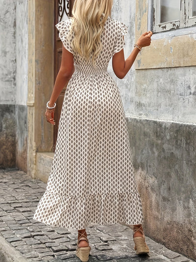 Janet | Elegante Maxi Jurk met Bohemian Print en V-Hals voor Zomer en Vakantie