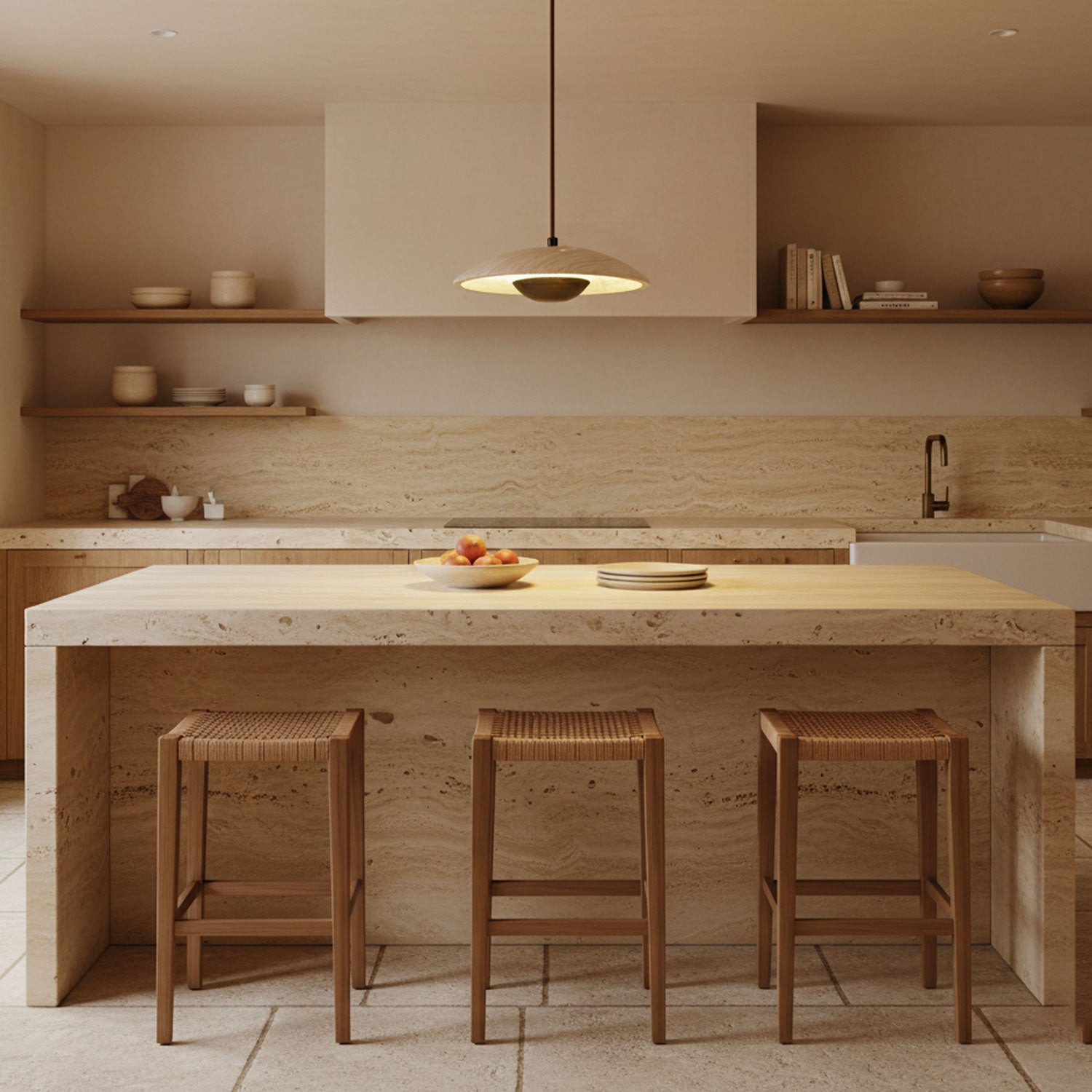 Rabien - Adjustable Travertine Woven Wood Pendant Light
