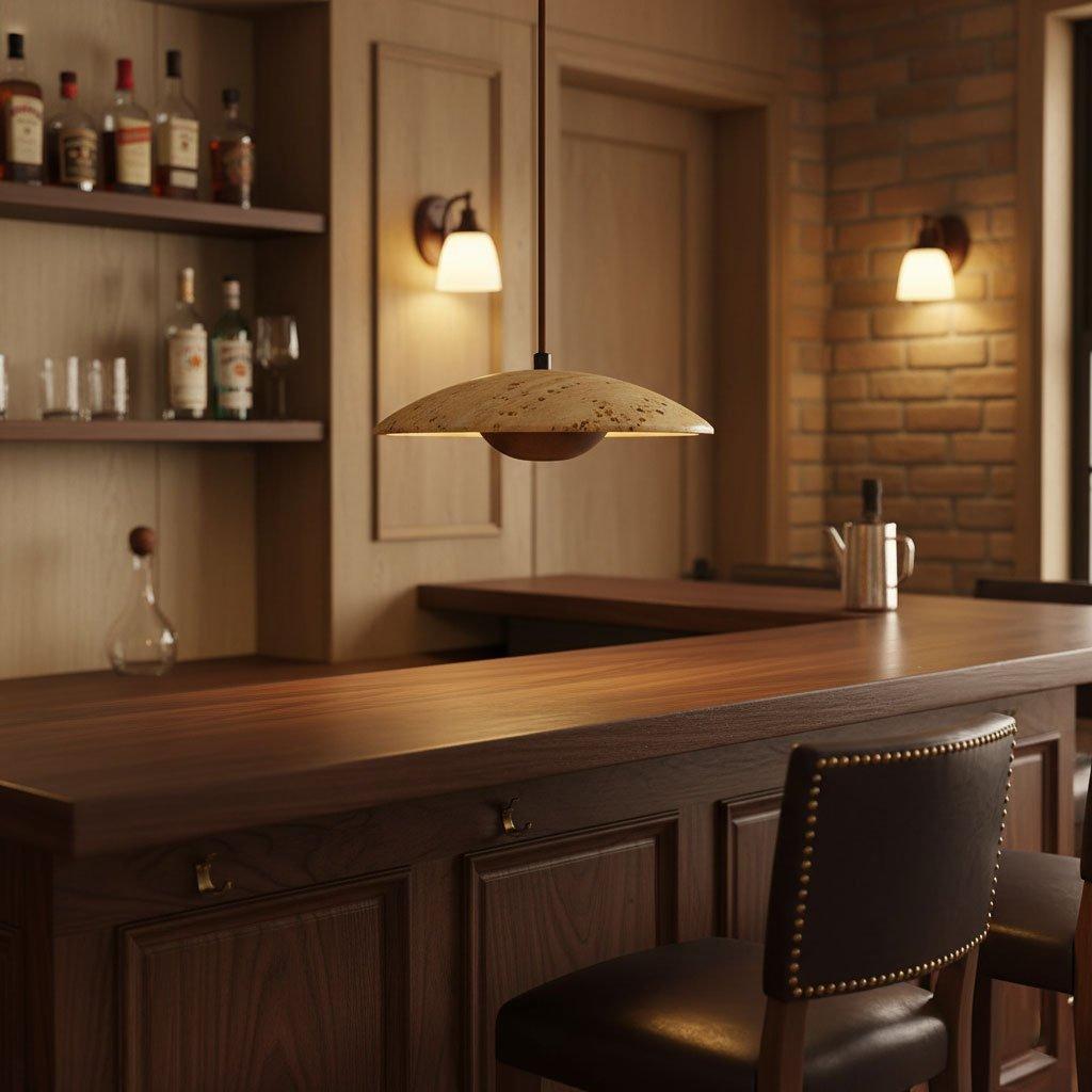Rabien - Adjustable Travertine Woven Wood Pendant Light