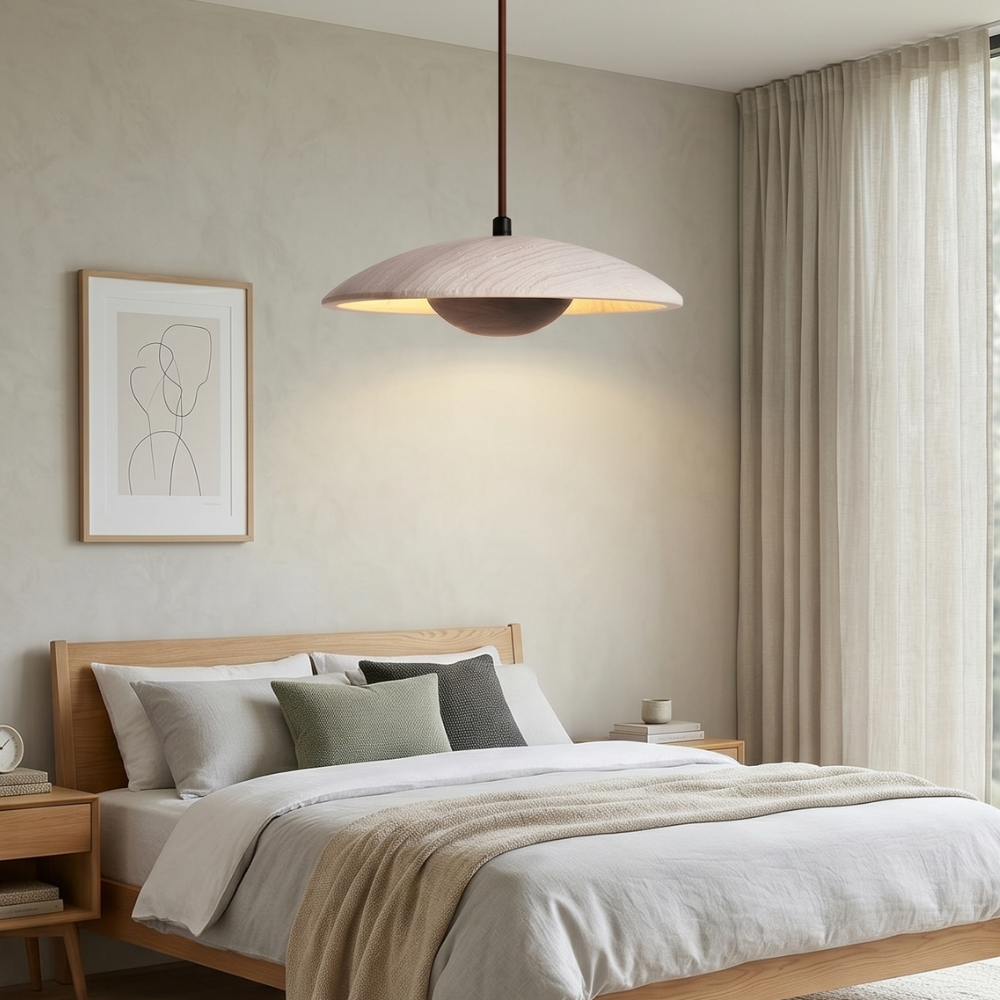 Rabien - Adjustable Travertine Woven Wood Pendant Light