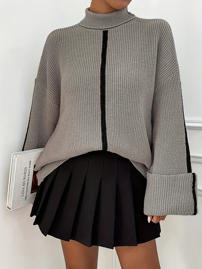 Jayde | Stylish turtleneck with wide sleeves and contrasting stripes 