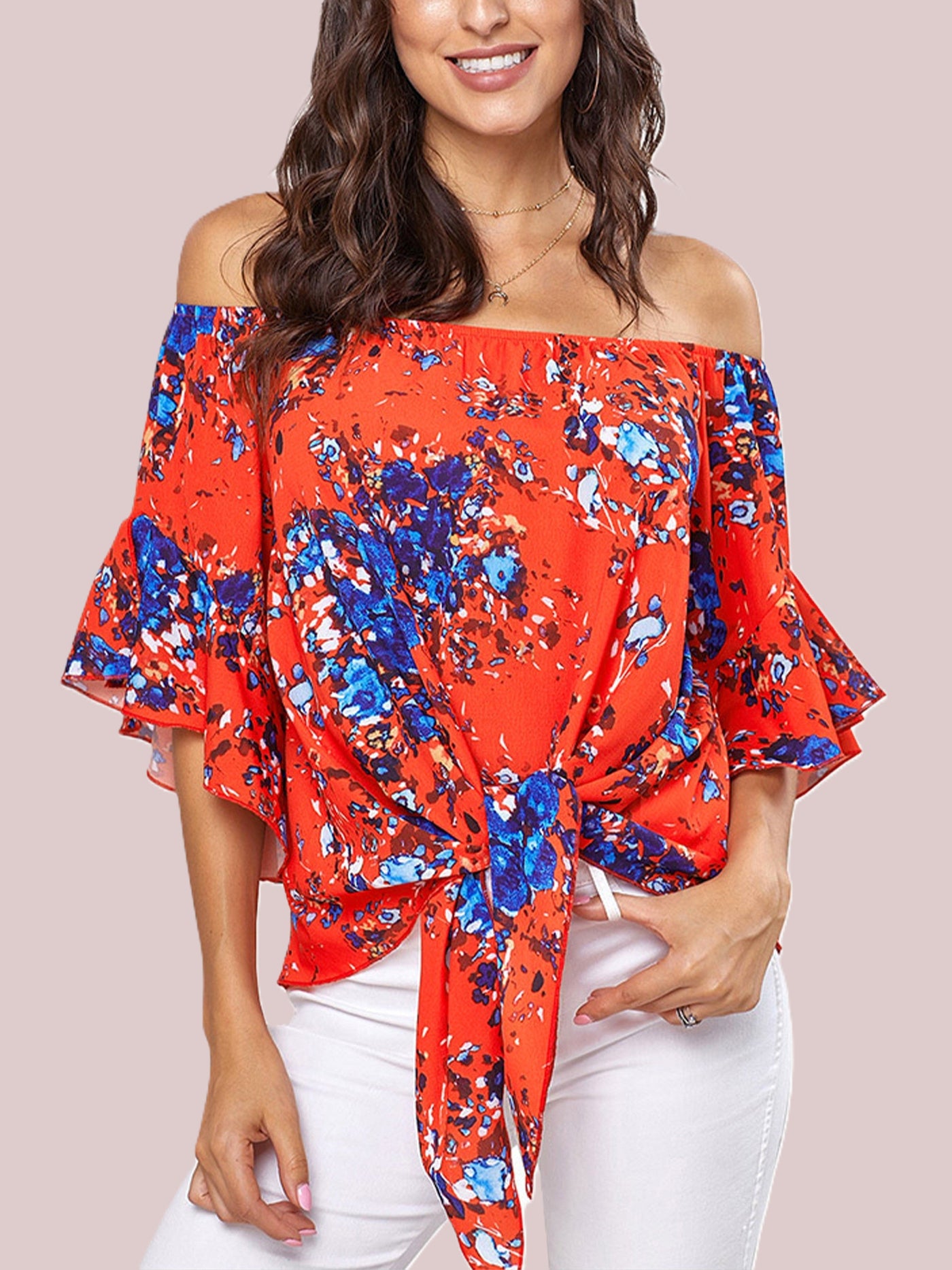 Jenny | Off-Shoulder Floral Print Top with Bow Detail