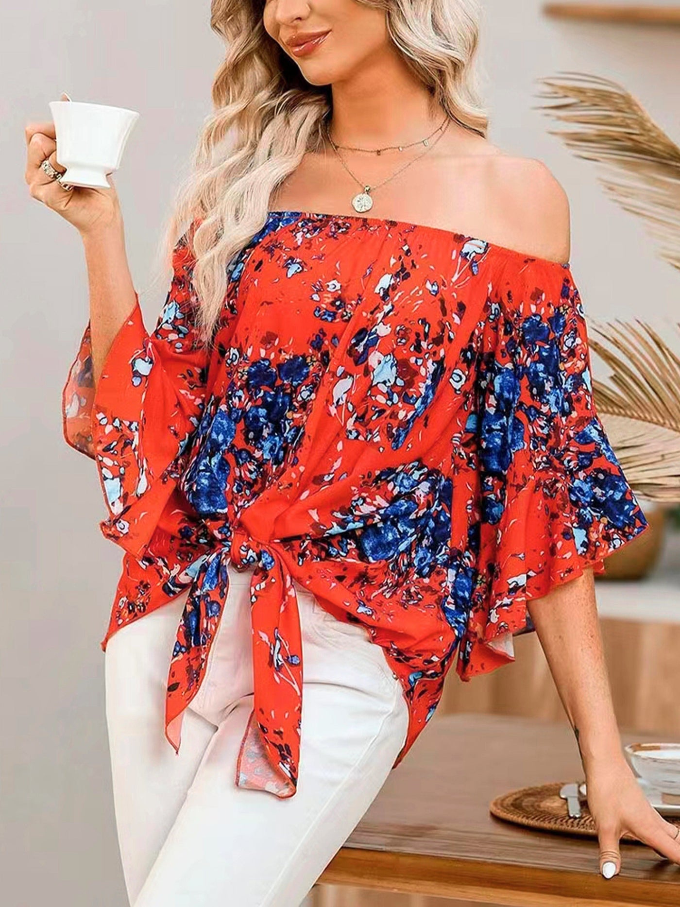 Jenny | Off-Shoulder Floral Print Top with Bow Detail