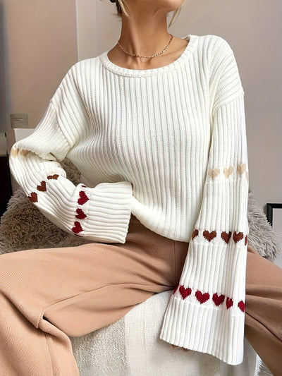 Jessa | Elegant Sweater with Heart Pattern and Wide Sleeves 