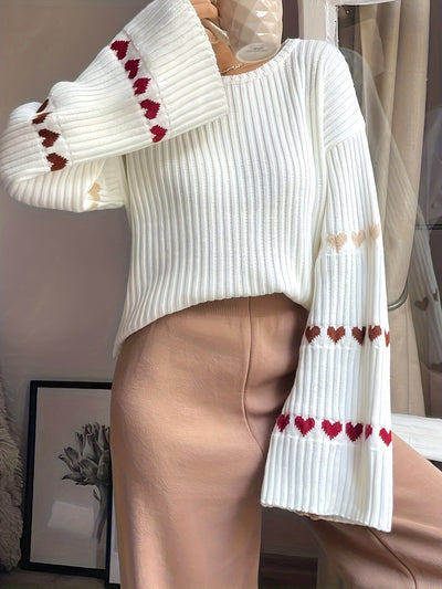 Jessa | Elegant Sweater with Heart Pattern and Wide Sleeves 