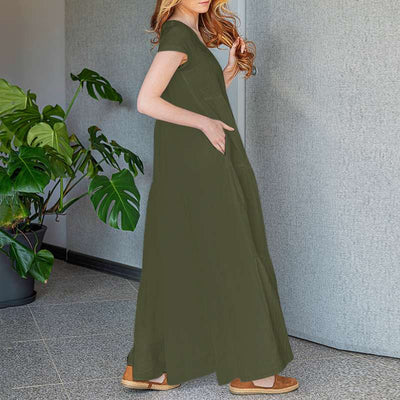 Jocelyn | Elegante Maxi Jurk met V-Hals en Korte Mouwen