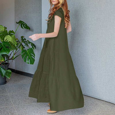 Jocelyn | Elegante Maxi Jurk met V-Hals en Korte Mouwen